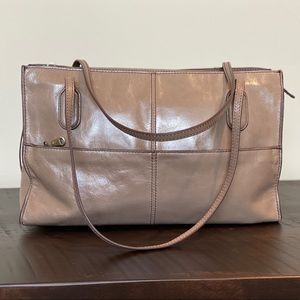 HOBO taupe leather shoulder bag, very good cond.